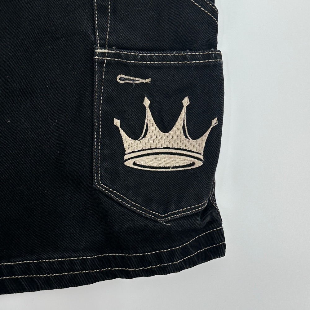 JNCO‎ Jeans Mens Black Baggy Cargo Carpenter Shorts Embroidered Crown Size 34 - Picture 9 of 10